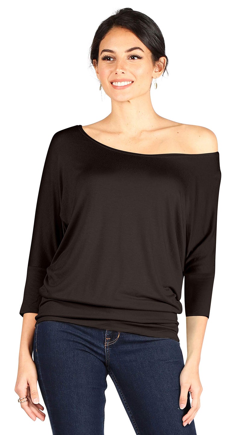 Simlu 3/4 Sleeve Top for Women Brown Dolman Top Casual Large - Image 2